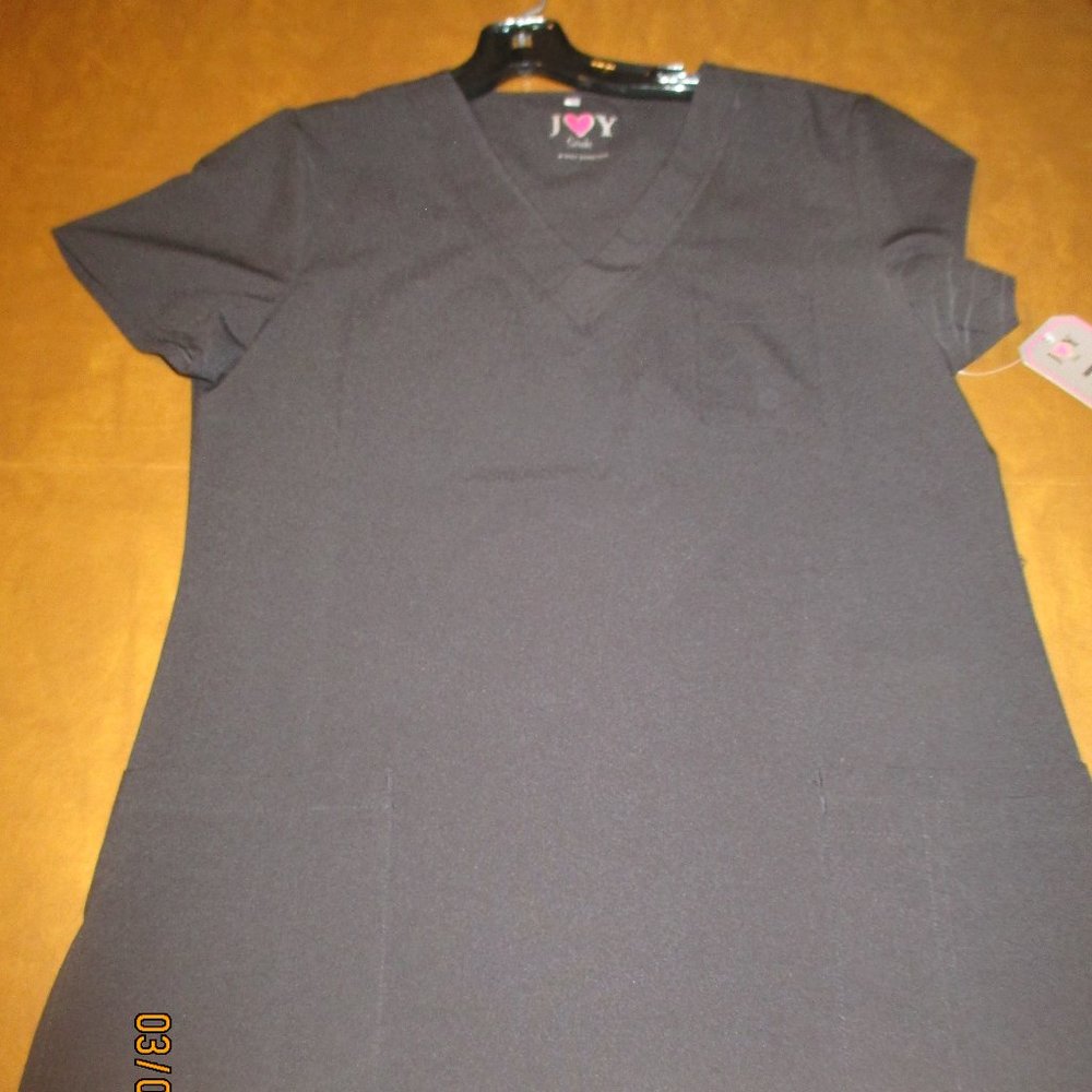 NEW Joy Scrubs Womens Scrub Top Size M BLACK V-Neck 4-Way STRETCH POCKETS